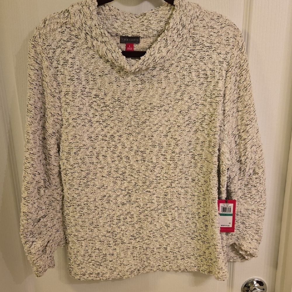 Vince Camuto Cream and Black Crew Neck Sweater